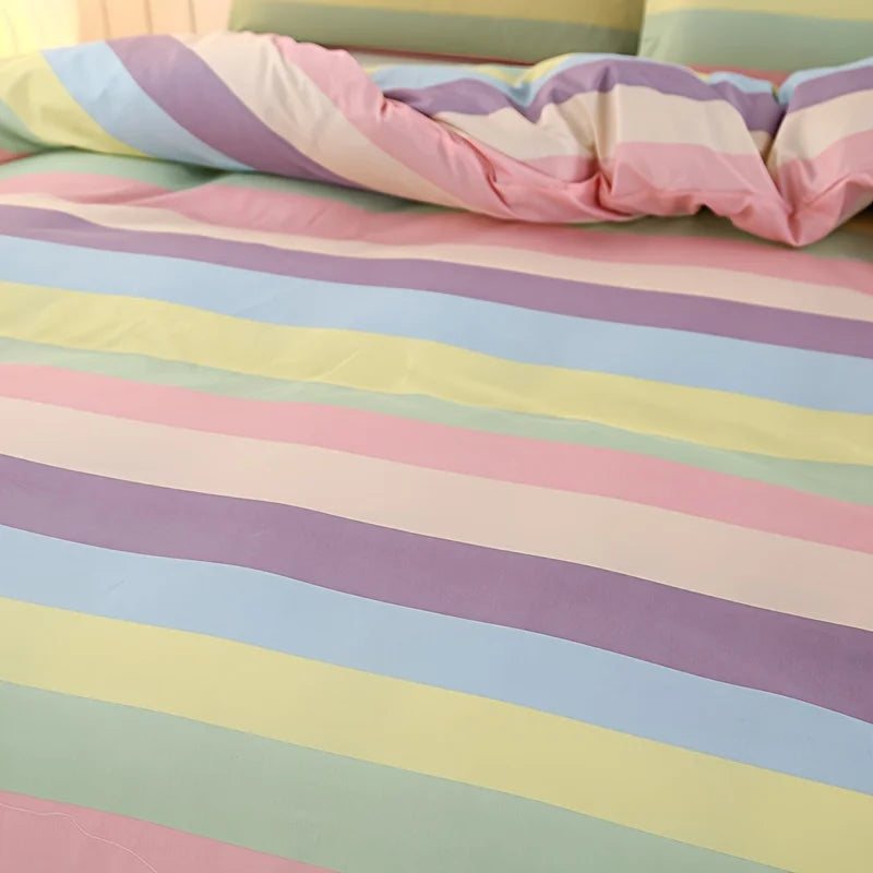 ensemble literie moderne multicolore rayures horizontales couvre lit taies oreiller twin full queen king