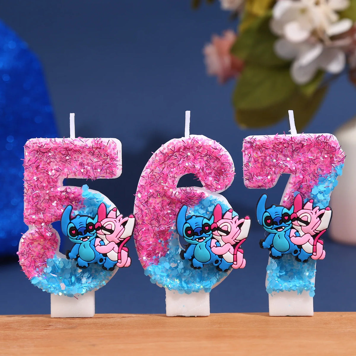 bougies numériques anniversaire glitter personnages animés rose bleu blanc decorative cartoon