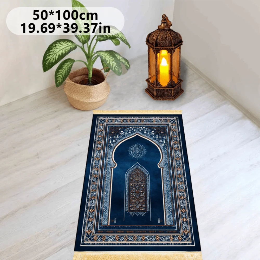 tapis géométrique bleu or artisanal polyester antidérapant imperméable résistant décoration maison İslam prière voyage