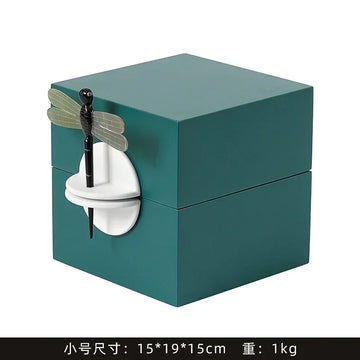 boîte bijoux bois vert foncé motifs blancs rangement moderne articles divers rectangle
