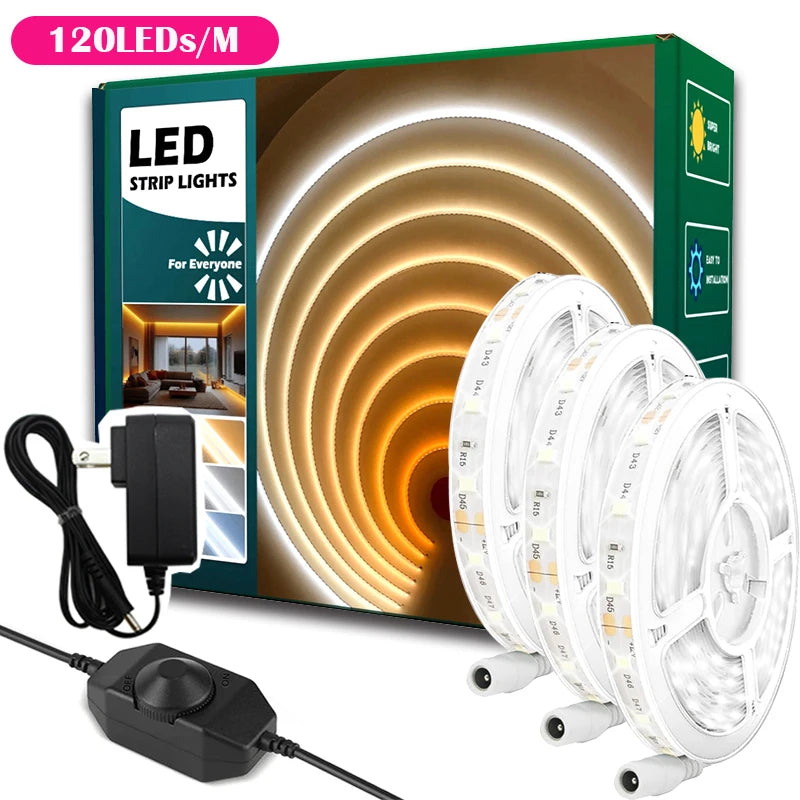 Bande LED 24V dimmable en blanc chaud installee sous une etagere