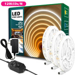 Bande LED 24V dimmable en blanc chaud installee sous une etagere