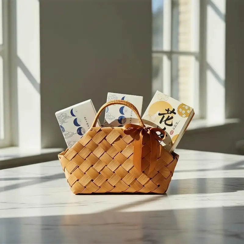 panier tressé bois bohème boîtes cadeaux motifs asiatiques fruits rouge tasse plantes vertes