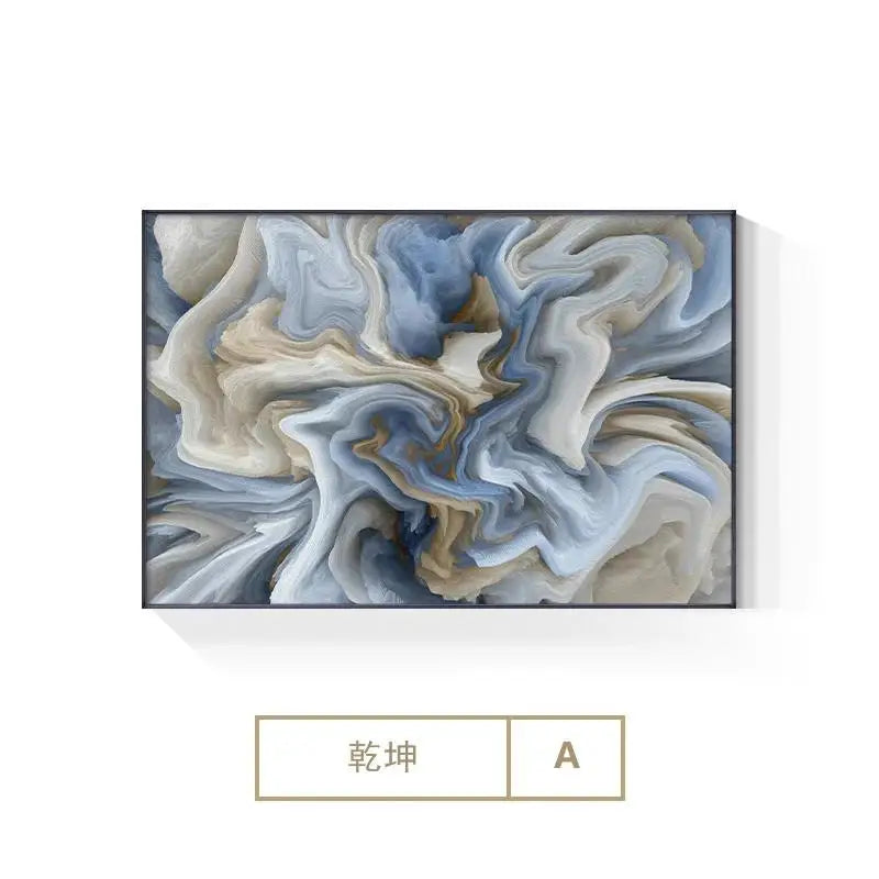 tableau abstrait moderne bleu blanc toile marbré impression toile doré