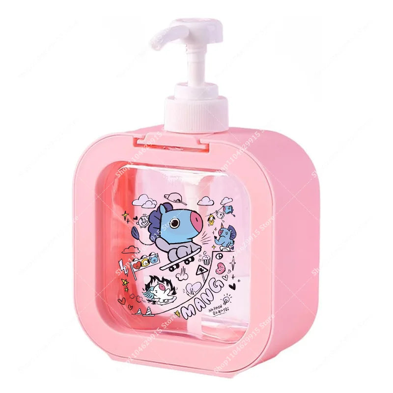 distributeur savon liquide pompe plastique rose transparent personnage animé mignon bouteille shampoing mains cadeau