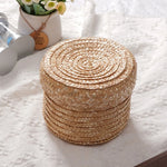 panier rangement tissé paille naturelle rustique boîte rangement cosmétiques réutilisable respectueux environnement beige clair
