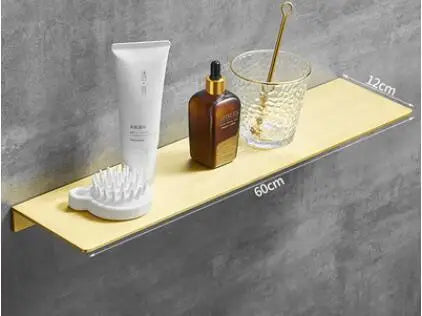 étagère murale moderne dorée lisse trois niveaux vis fixations salle bain aluminium