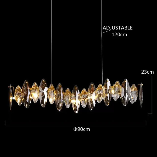 Suspension lumineuse moderne cristal transparent doré facettes géométriques ampoules LED 10 15m²