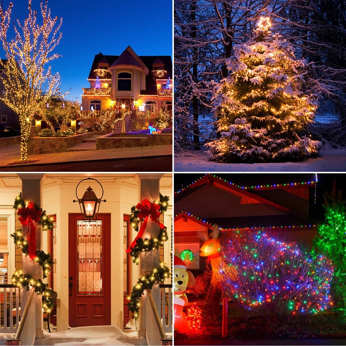 guirlande led solaire extérieure jaune rouge verte bleue décoration festive 50m ip65 télécommande