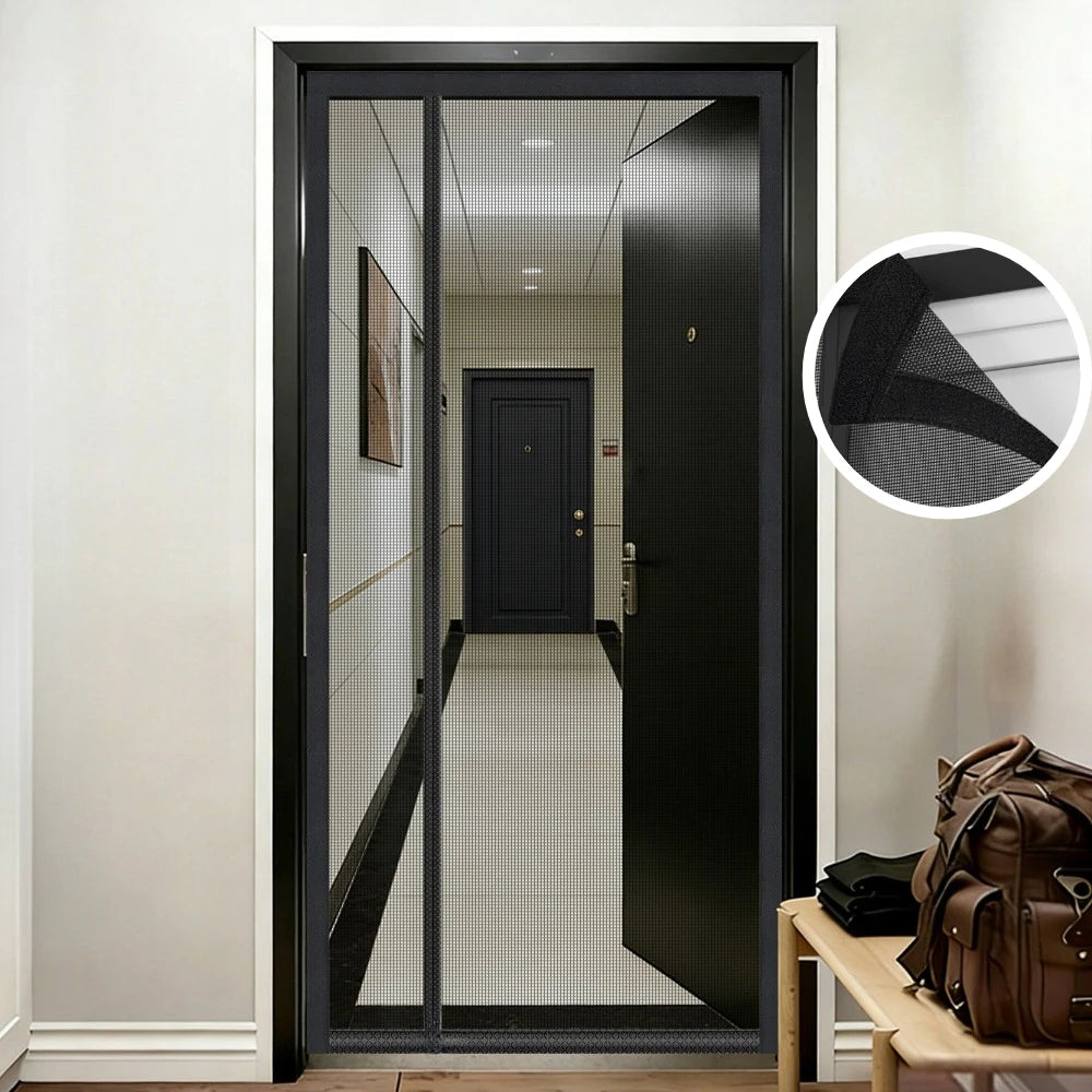rideau porte noir maille fine opacité moderne adhésif velcro épingles intérieur salon cuisine