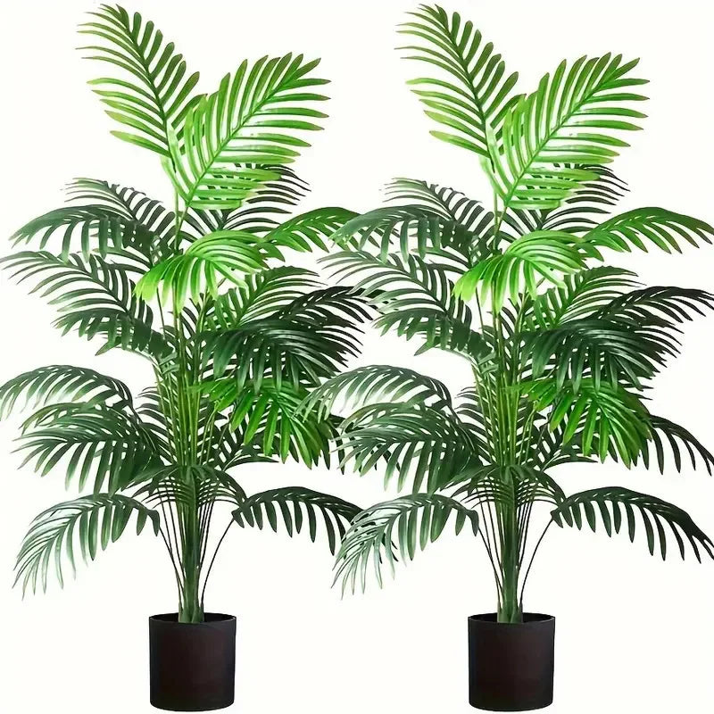 plantes artificielles feuilles palmier vertes deco moderne intérieur arbre branches pierres faux pot plastique