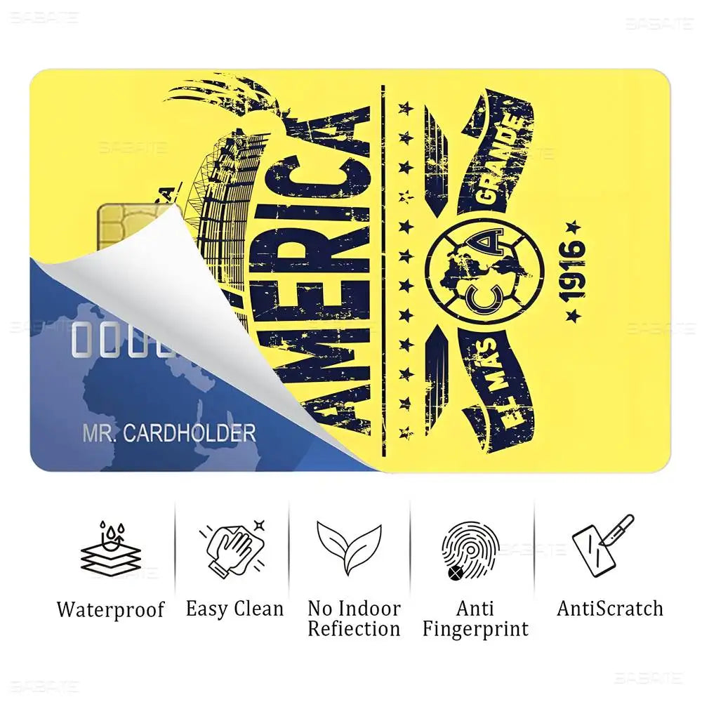 sticker autocollant cartes bancaires club américa dessin animé oiseau stylisé waterproof réutilisable bleu jaune