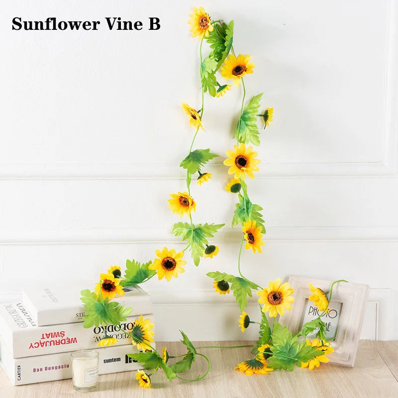 décoration maison guirlande fleurs tournesol artificielles jaunes vertes mariage anniversaireintérieur