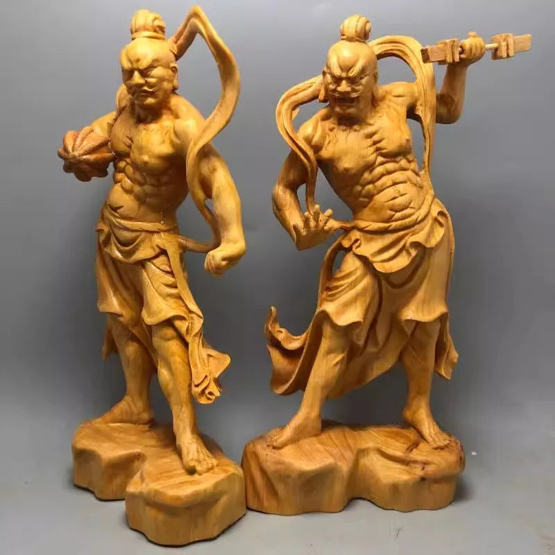 statues bois naturel figures masculines sculpture detaillee art asiatique traditionnel decoration maison chambre