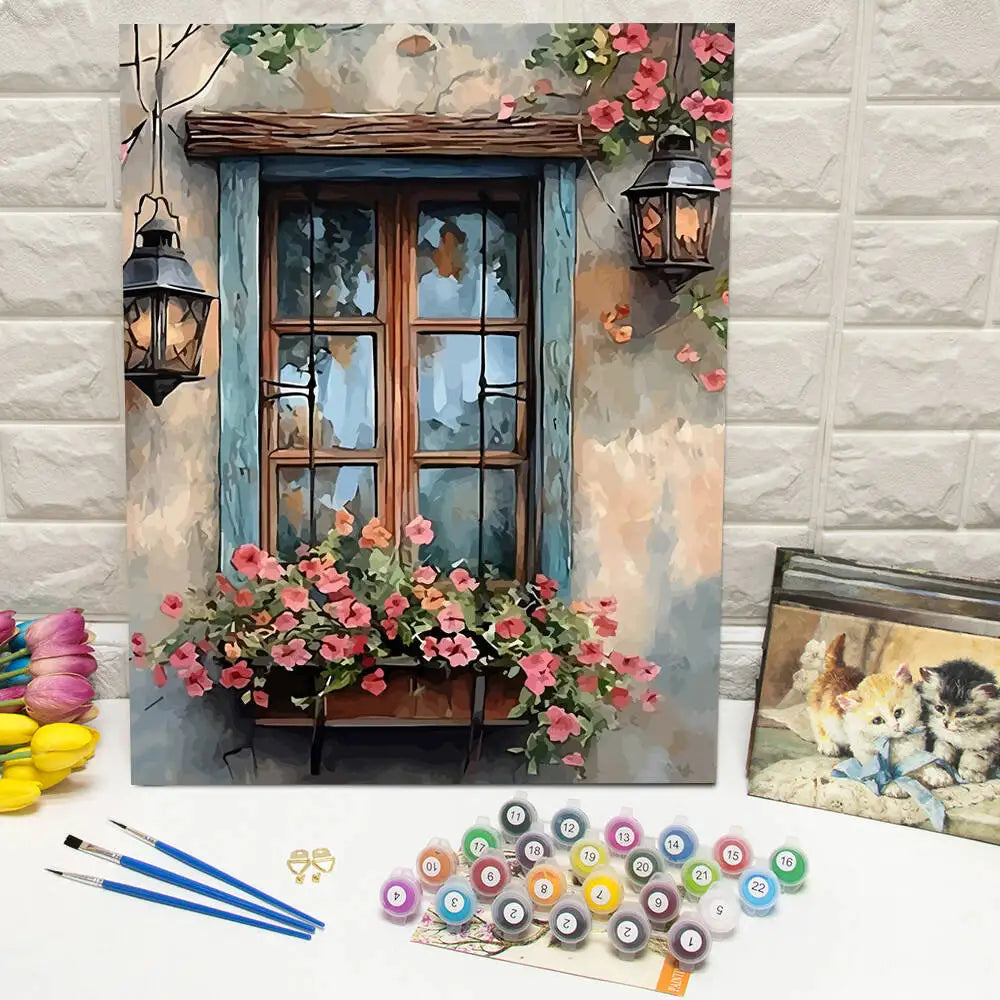 peinture l'huile paysage moderne toile crayons fleurs lanterne fenêtreDecoration mur crochets peinture propylène acrylique