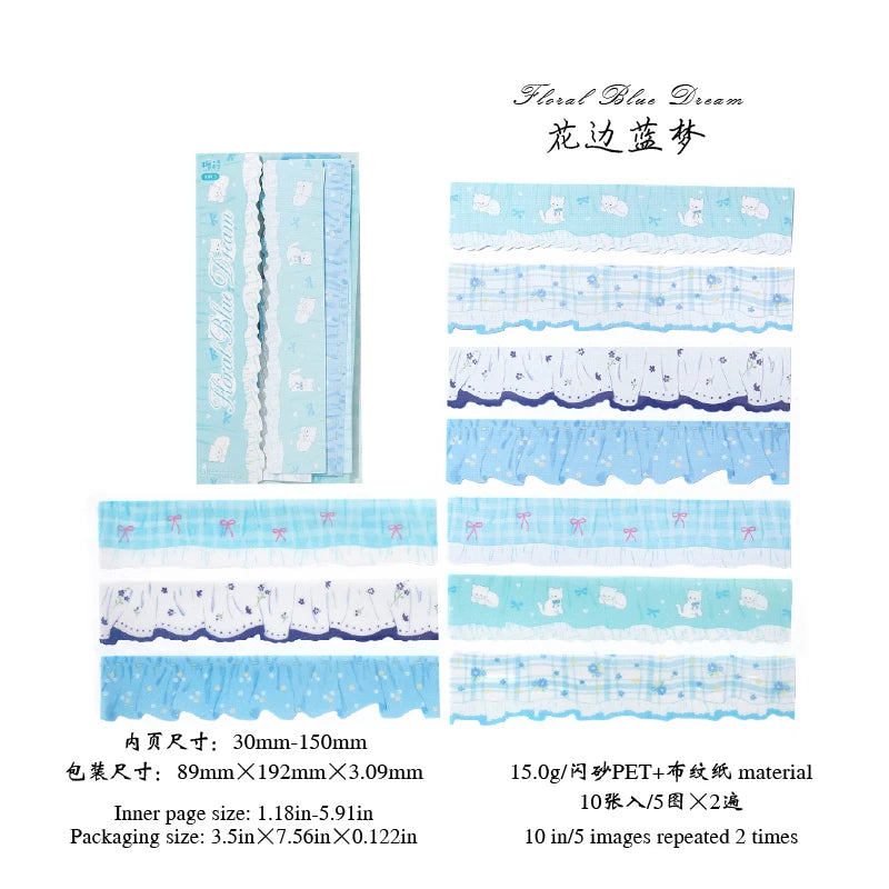rubans décoratifs fleurs pois plaid sticker dentelle rose vert bleu blanc