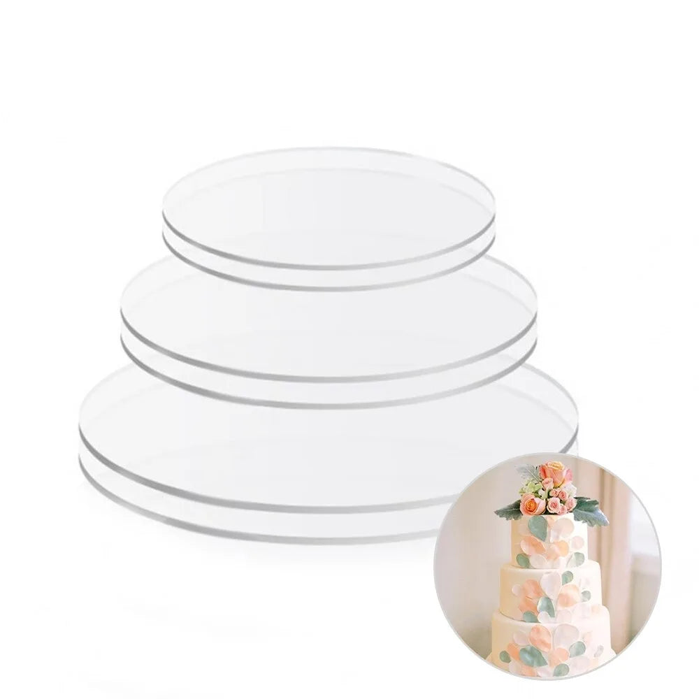 plateaux transparents gâteau présentation minimalistes tailles 4in 6in 8in 10in poids 18g 40g 70g