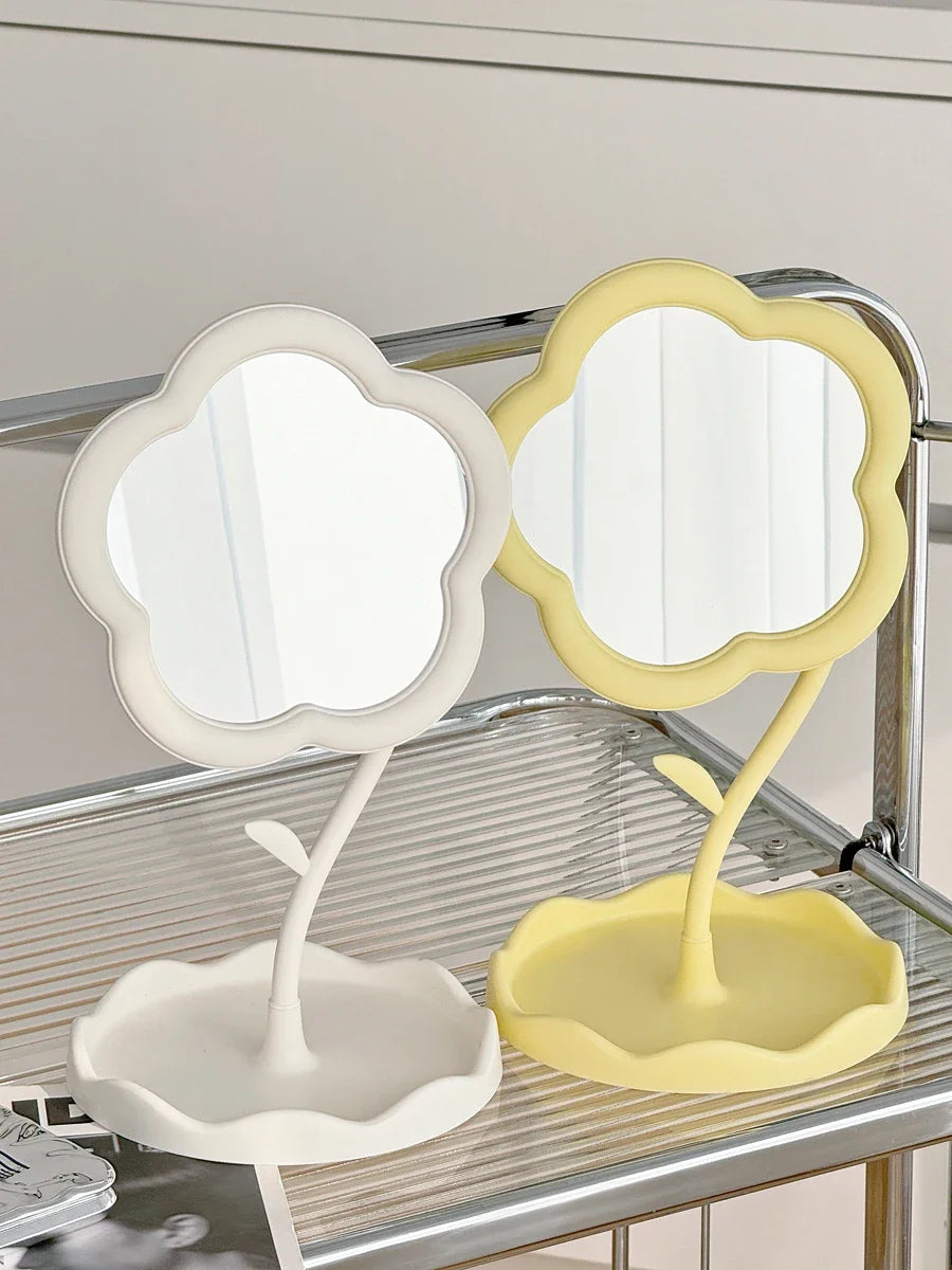 miroir table moderne rose clair jaune pâle blanc forme fleur brillant minimaliste portable chambre