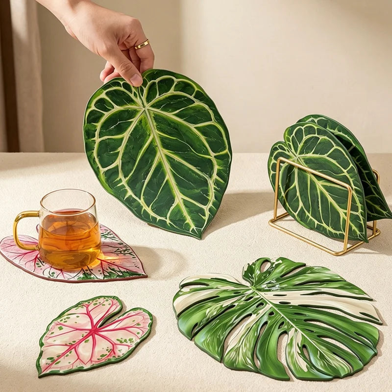 coasters feuilles tropicales vert blanc rose moderne respectueux environnement set 4pcs 5pcs