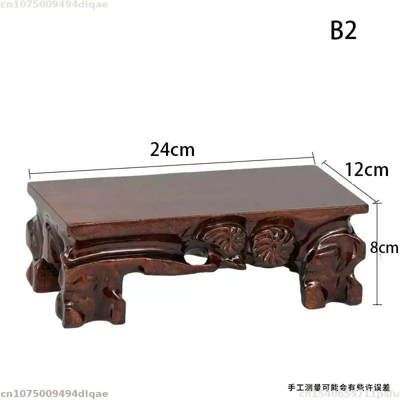 support bois sculpté motifs floraux artisanal miniature collection marron foncé