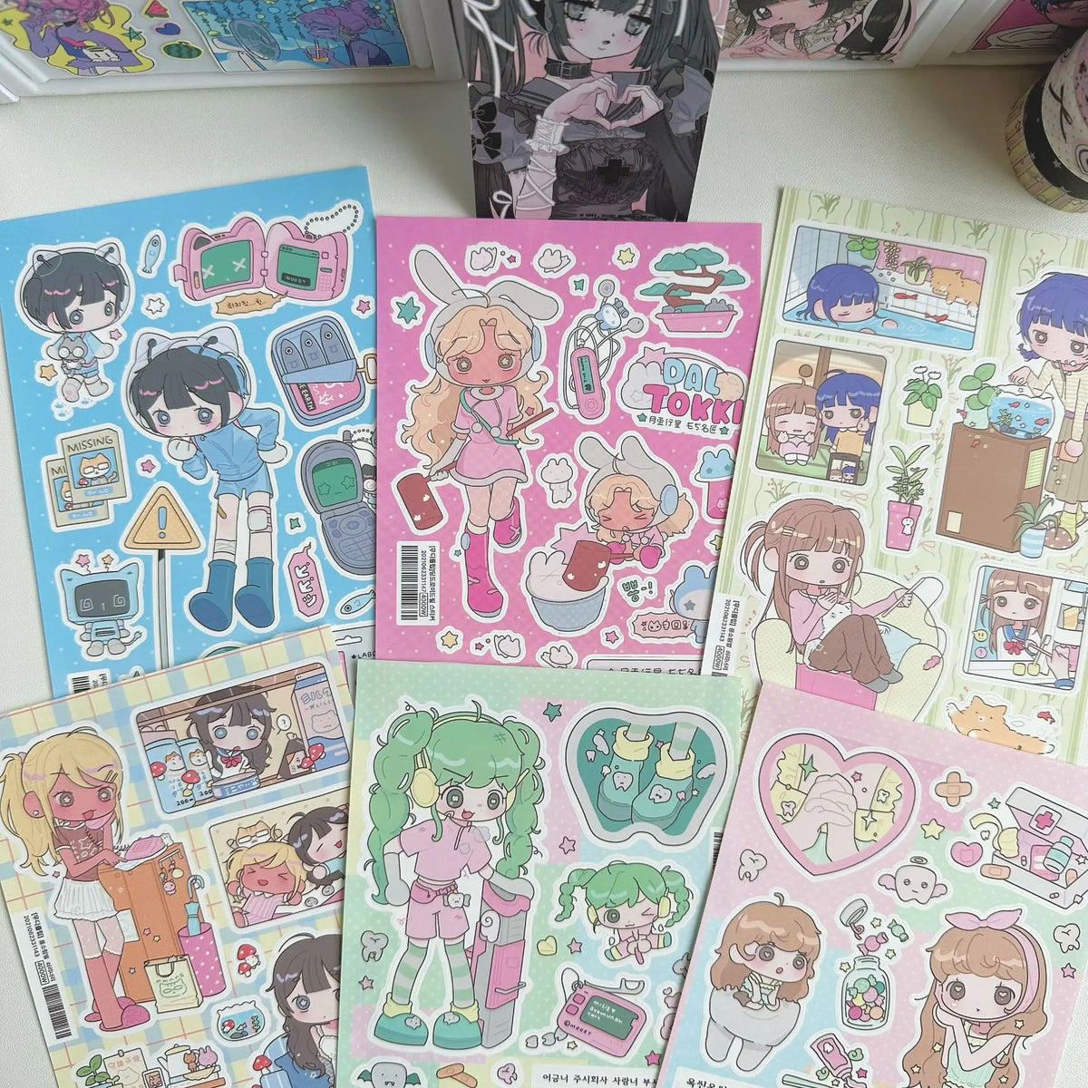 autocollants personnages dessin animé kawaii mignons fille décorations papier adhésives motifs colorés