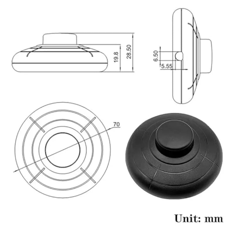 interrupteur pédalier noir moderne lampe pied surface texturée minimaliste visserie ressort métallique