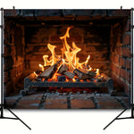 tableau mural feu cheminée noir orange réeliste brique bois meubles décoration intérieure