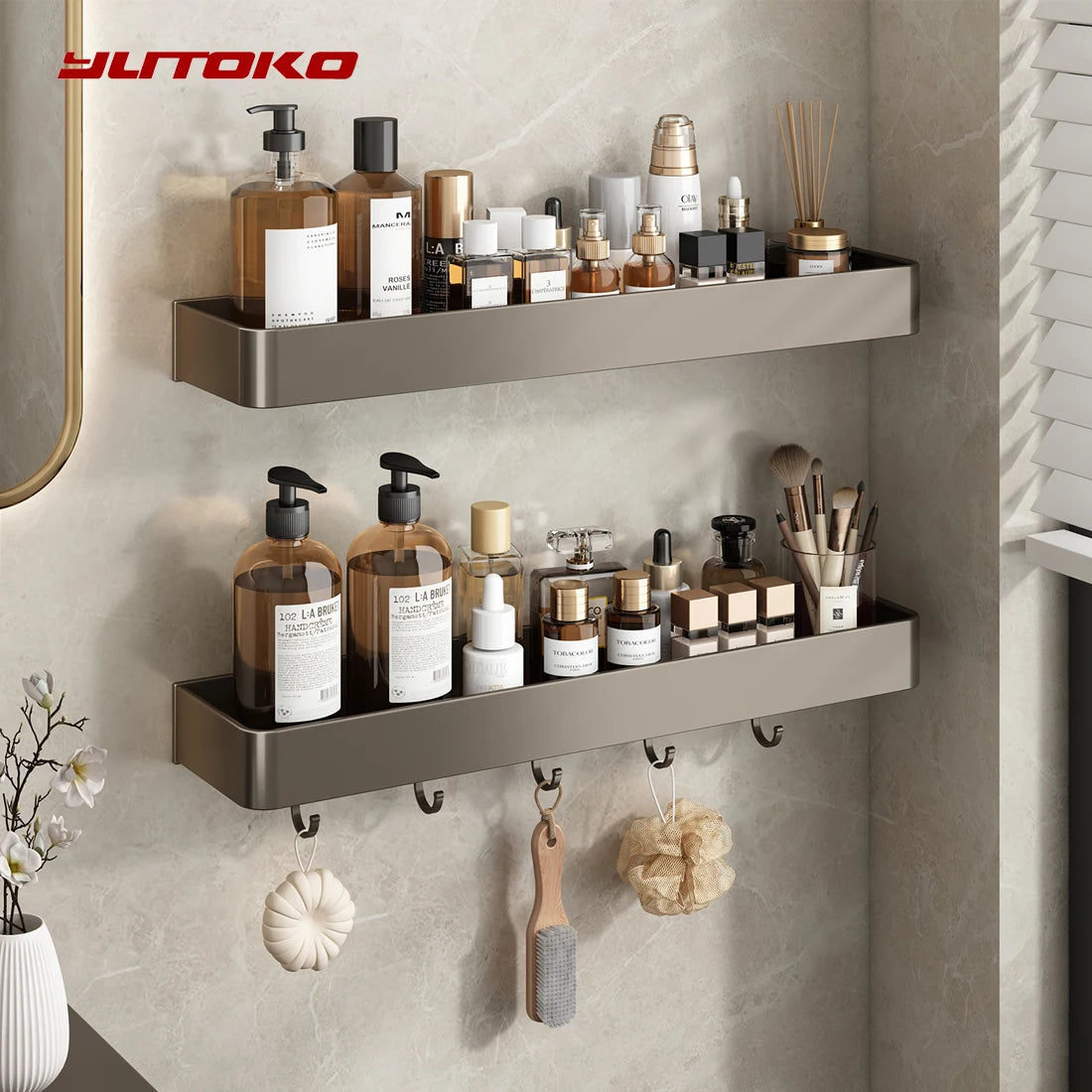 étagère murale salle bain aluminium gris mat moderne clips rangement produits