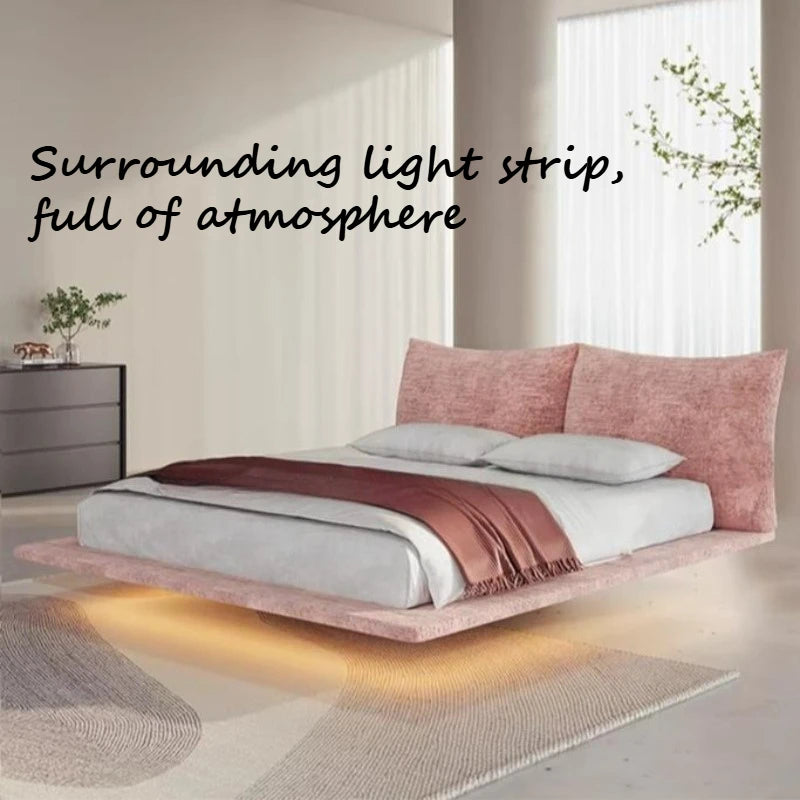 lit suspendu moderne rose gris clair chenille doux oreillers couverture drap plat coussin sol