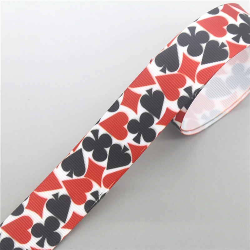 ruban gros grain motif cartes poker blanc rouge noir couture artisanat décoration