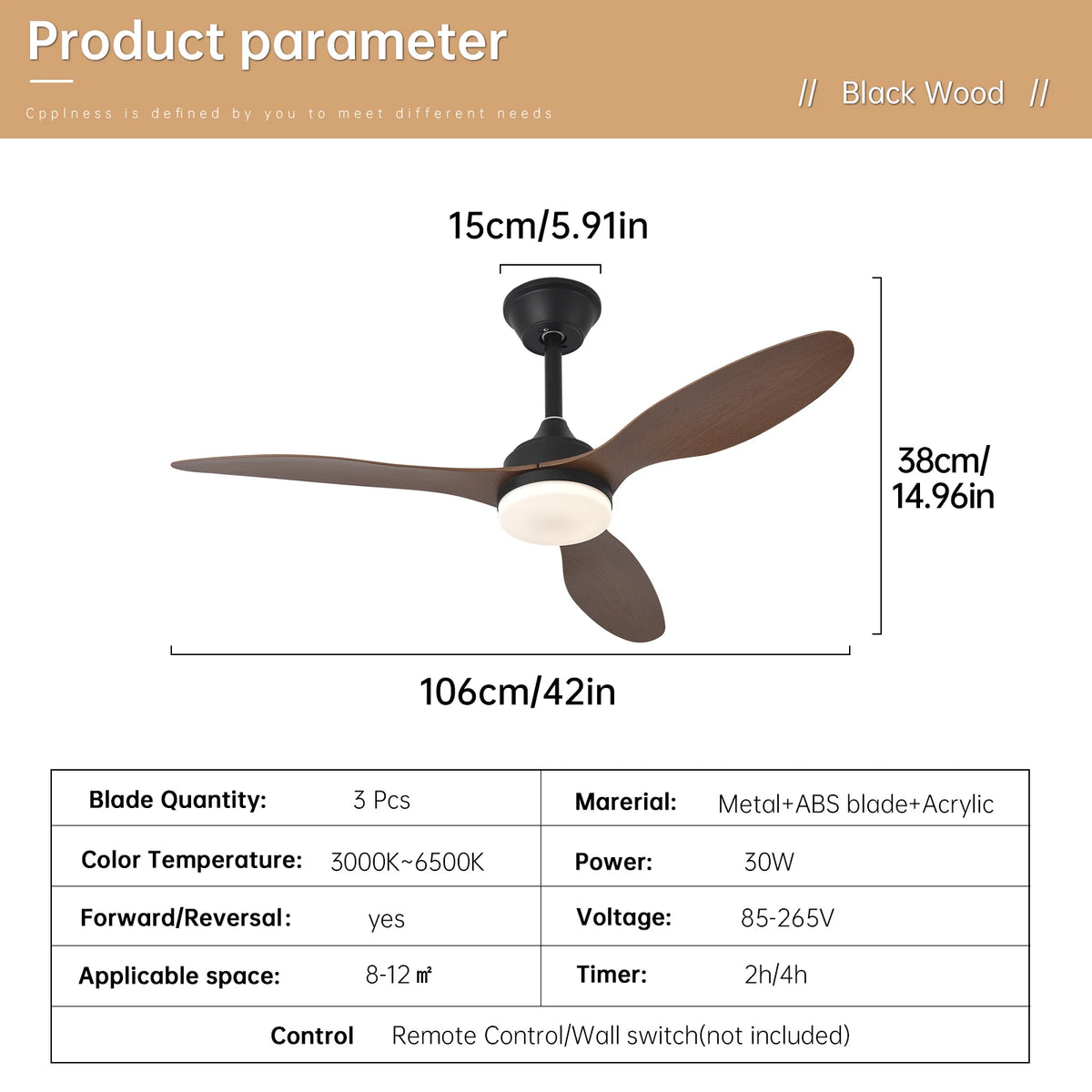ventilateur led lumière télécommande blanc noir marron moderne traditionnelintérieurextérieur