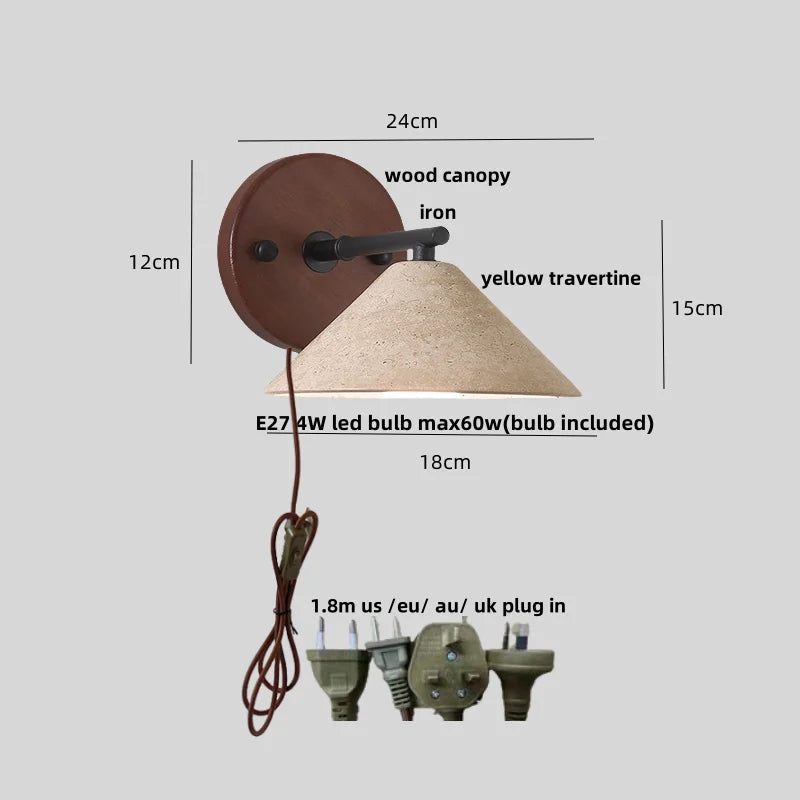 lampe murale moderne abatjour texturé bois ampoule led chaîne interrupteur marron noir beige