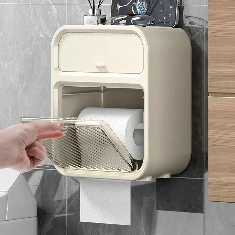 porte rouleau papier toilette rangement compartiments transparents moderne minimaliste adhésif rouleaux lunettes diffuseur smartphone
