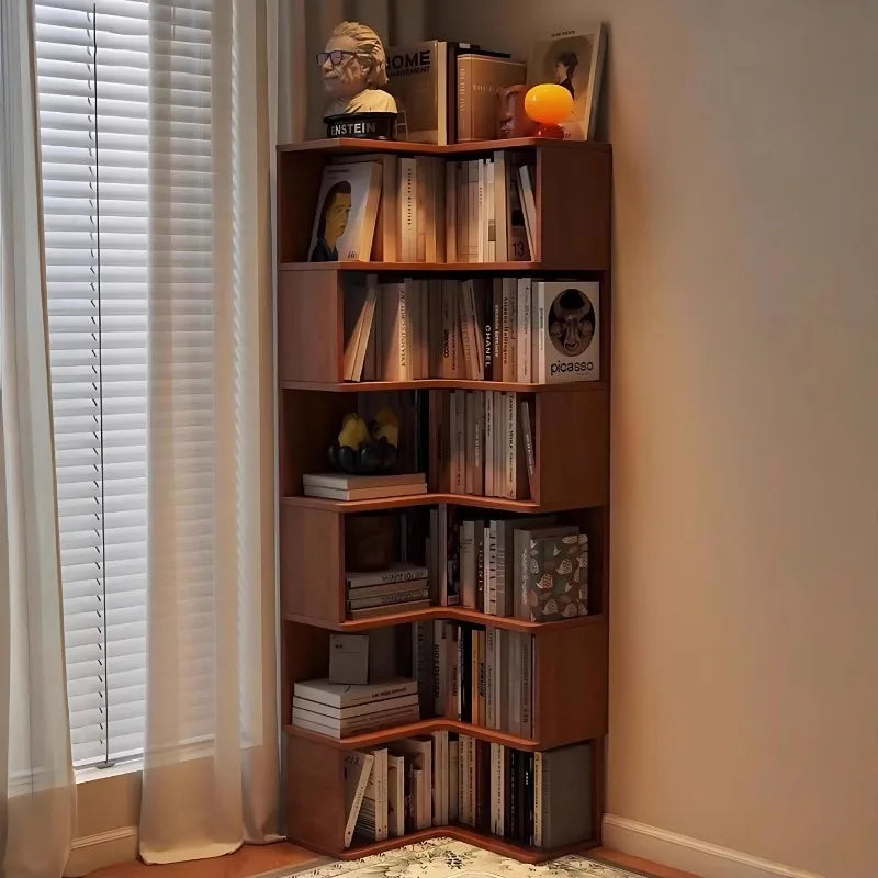 étagère d'angle bois chêne clair moderne adhésive multi fonction rangement livres objets décoration 150cm