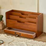 organisateur bois marron vintage tiroirs compartiments documents stylos