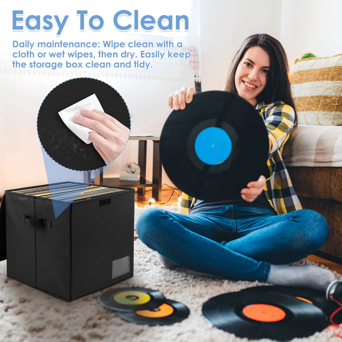 boîtes rangement vinyles moderne 33cm pièces noir poignées fermeture scratch respectueux environnement