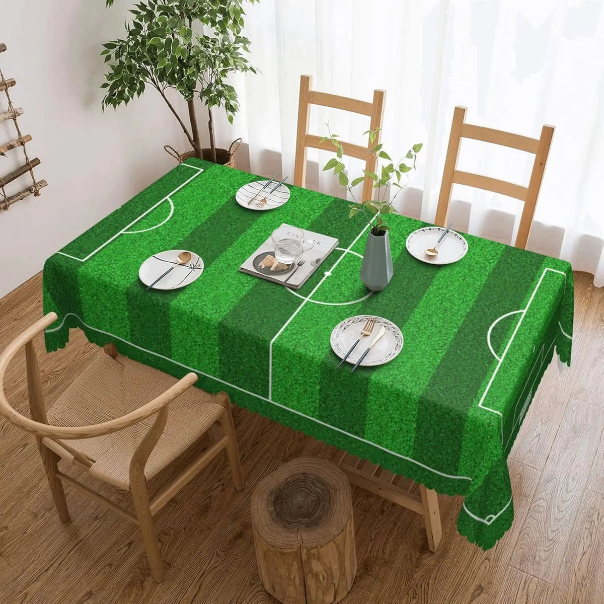 nappe table terrain football moderne réutilisable polyester verte motifs blancs décoration festive maison