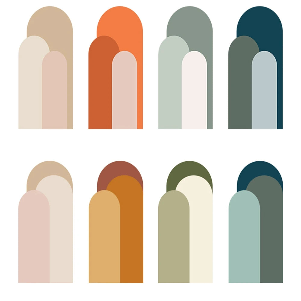 sticker mural moderne arche geometrique simple vert bleu beige orange rose marron gris minimaliste