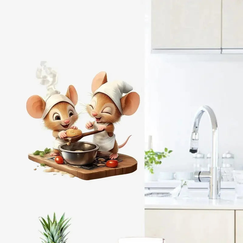 autocollant mural souris cuisinier dessin animé planche découpe légumes casserole moderne cartoon