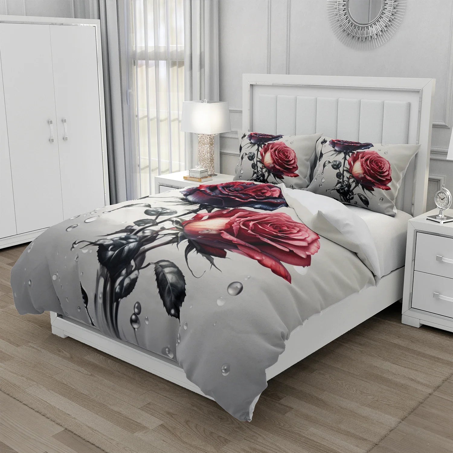 Housse de couette florale 3D dans une chambre décorée avec style