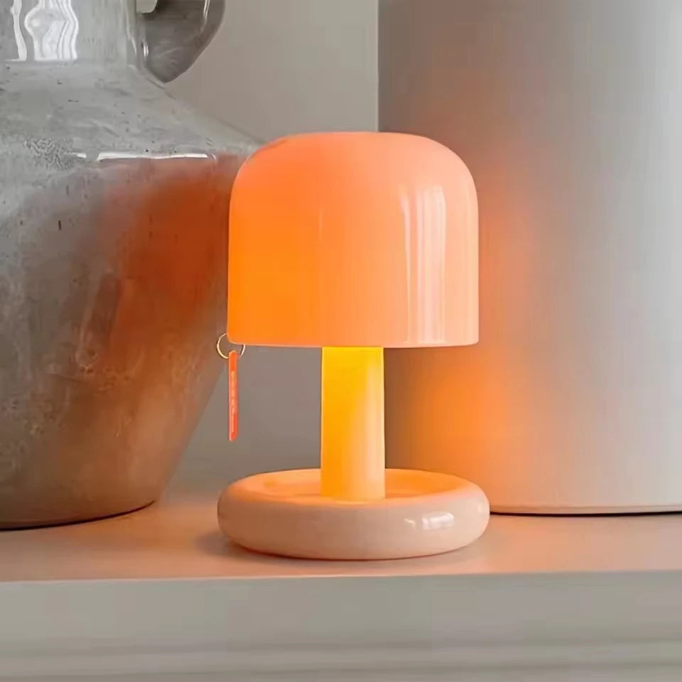 lampe table veilleuse led projection moderne orange beige mat