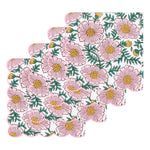 serviettes table classiques fleurs roses jaunes bordure bleue coton rose vert blanc