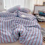 ensemble literie rayures bleu rouge moderne taies oreiller housses décontracté coton mat lit drap