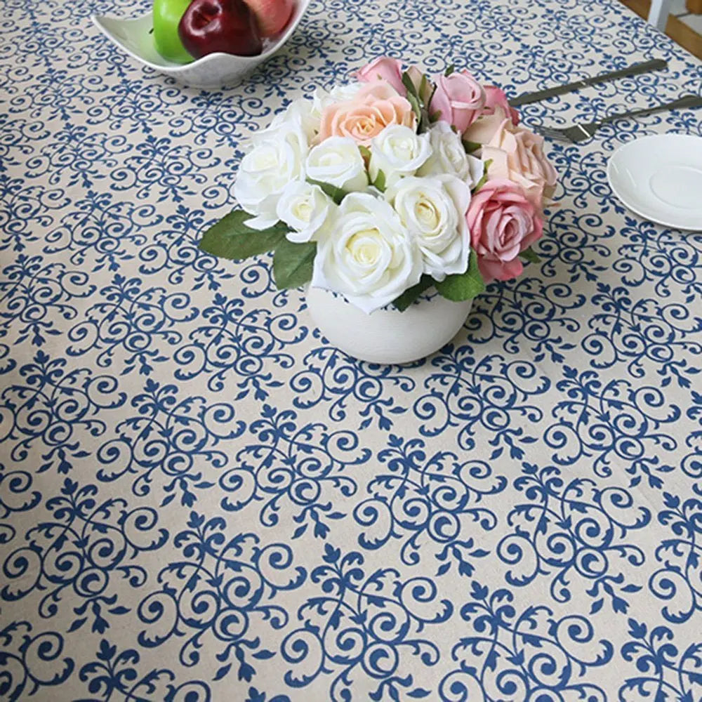 nappe table coton broderie fleur bleue blanche classique extérieure mariage festivité