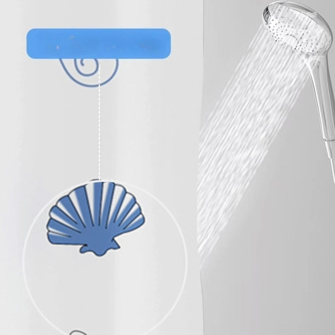 rideau douche moderne motif marin coquilles étoiles mer blanc bleu gris