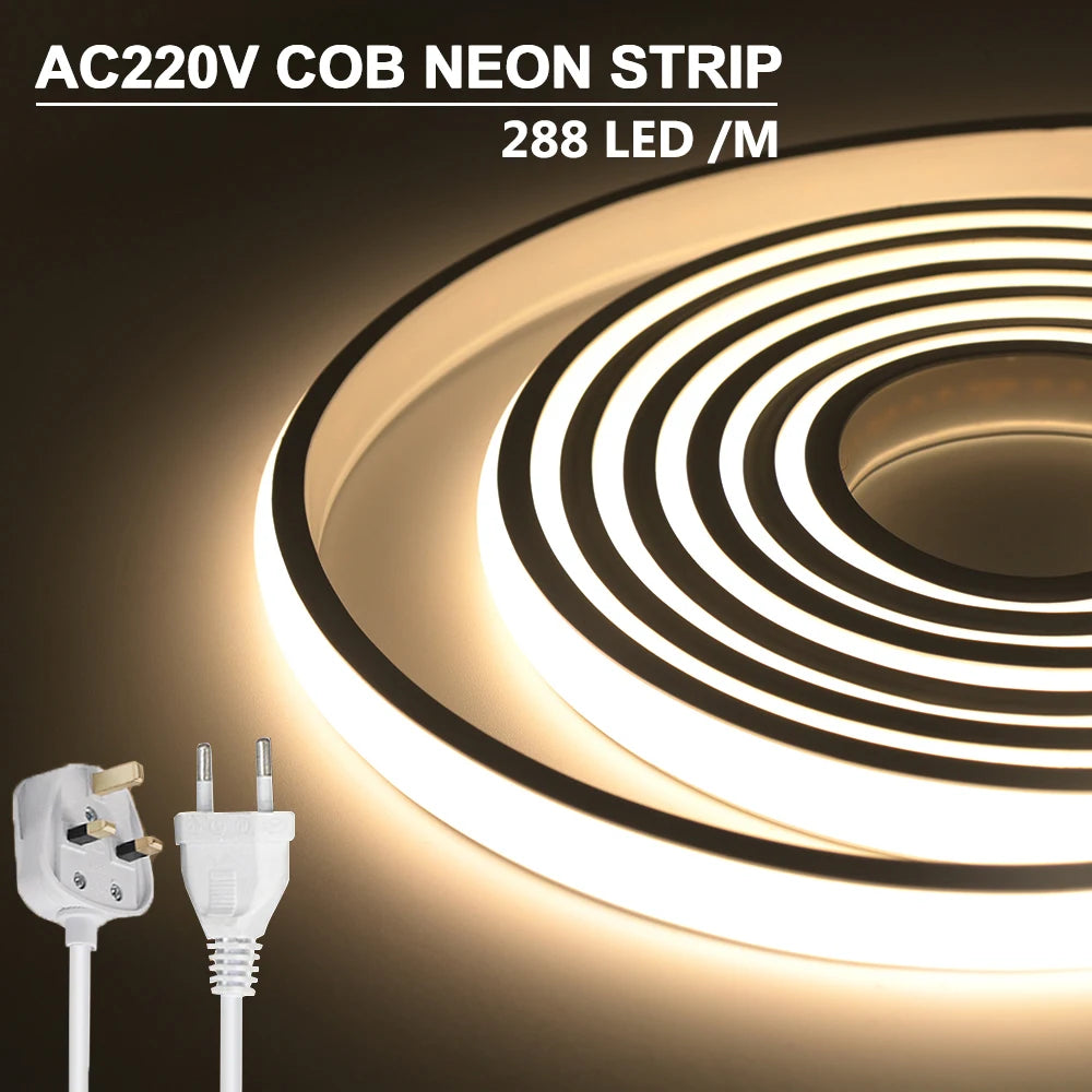 Bande lumineuse LED COB néon 220V flexible étanche pour cuisine