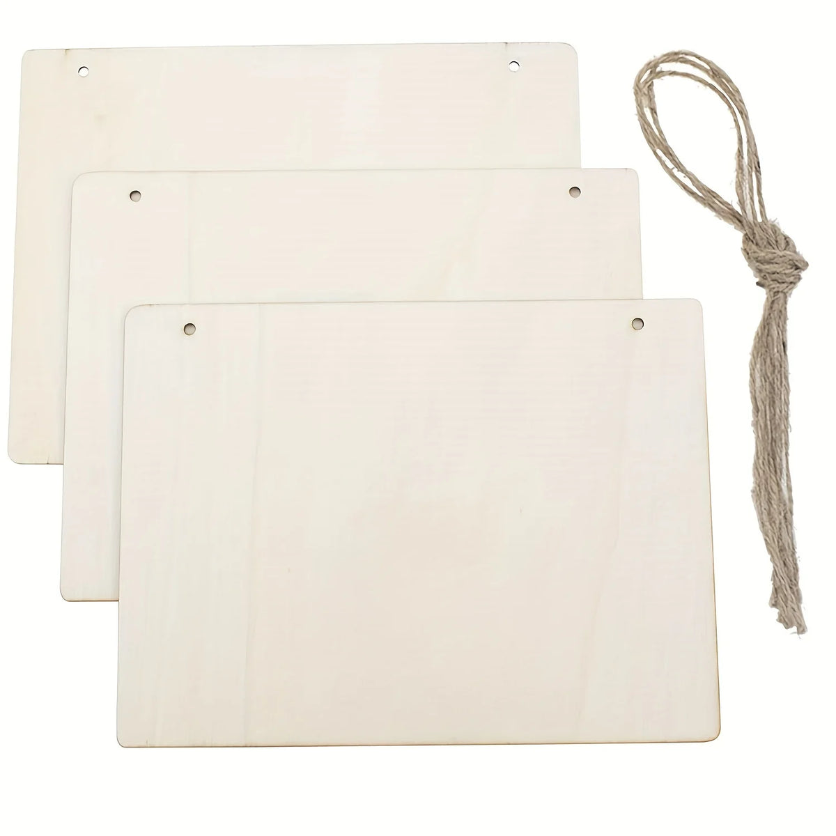 panneau décoratif bois blanc naturel minimaliste cordons suspension 17x23cm 3pcs bricolage décoration murale