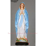 statue religieuse vierge marie résine blanc bleu clair doré croix fleurs base