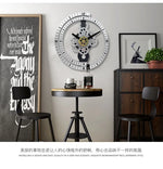 horloge murale décorative engrenages industriels noir blanc doré chiffres cercle métal transparent salon