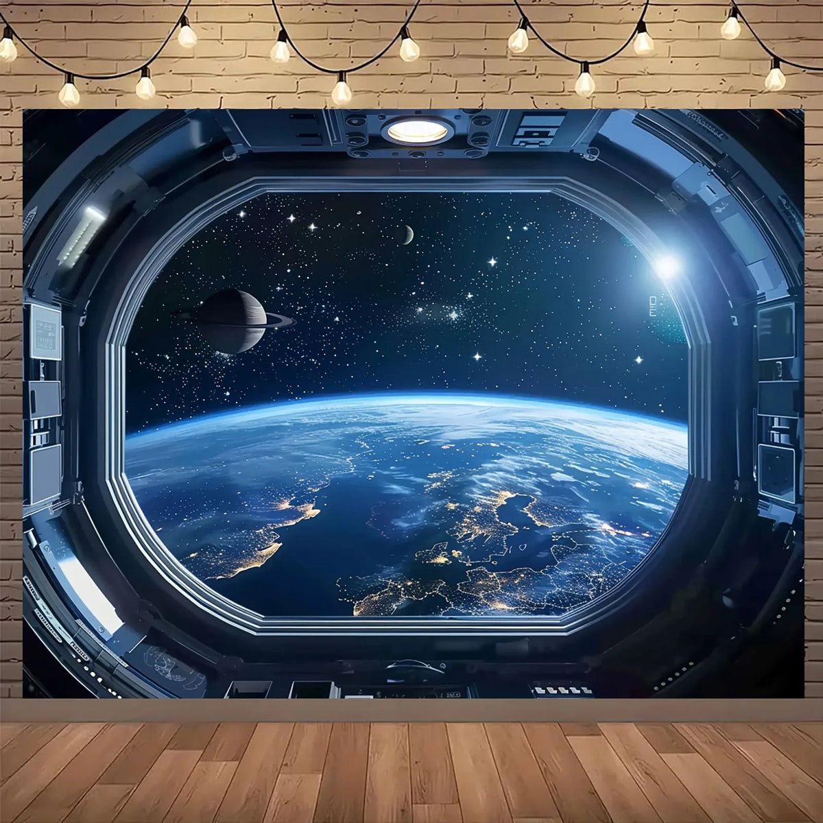 Toile d'art moderne vue espace bleu noir étoiles chambre salon decoration mur 100x75cm